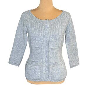 Vintage Prada Wool Cardigan SZ 6  Blue Fitted Preppy Luxury Old Money Preppy